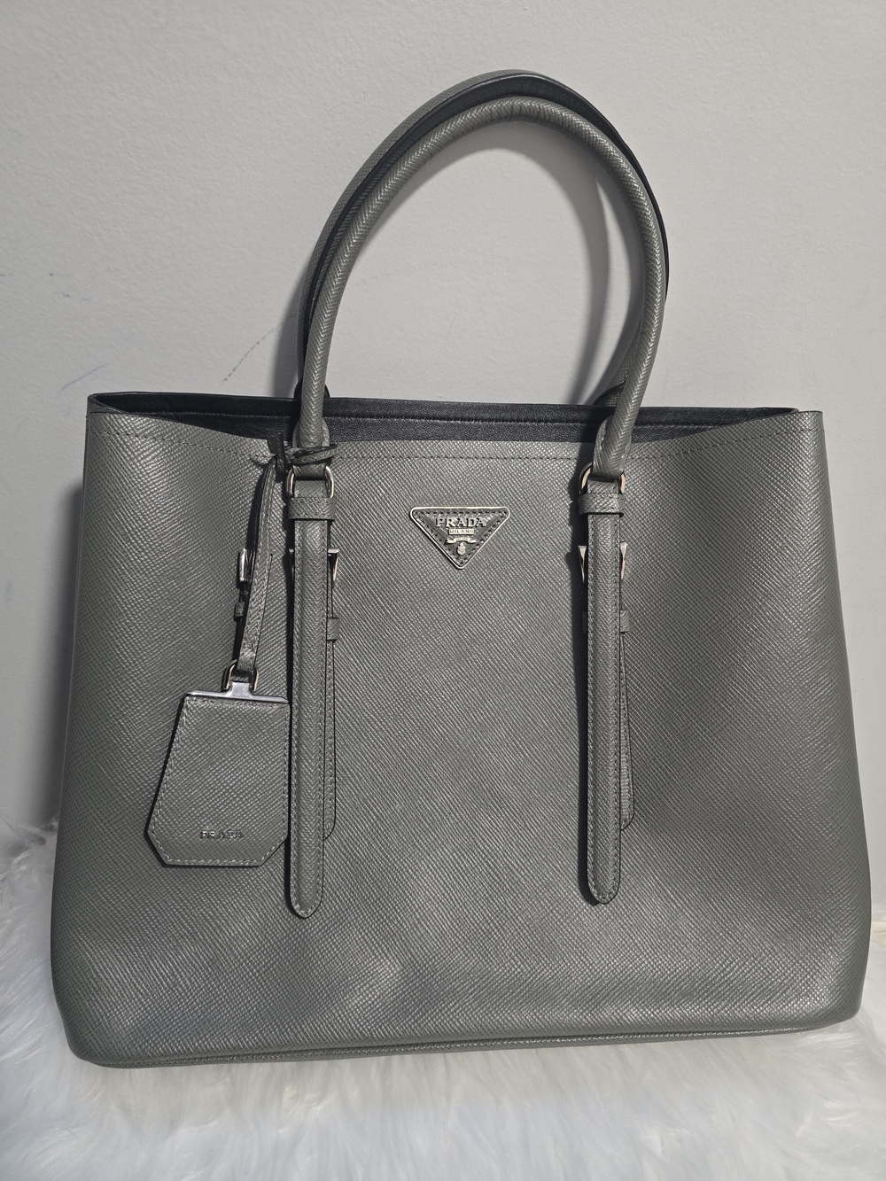 Prada Grey Saffiano Leather Tote Bag